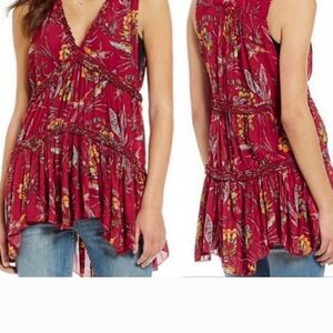 Free People Purple Haze Hummingbird Tunic Floral Red Women's Top S
